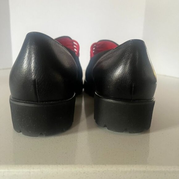 Pas De Rouge Black Suede Loafers W Size 41 With Red Banding & Lug Sole Italy - Picture 4 of 7